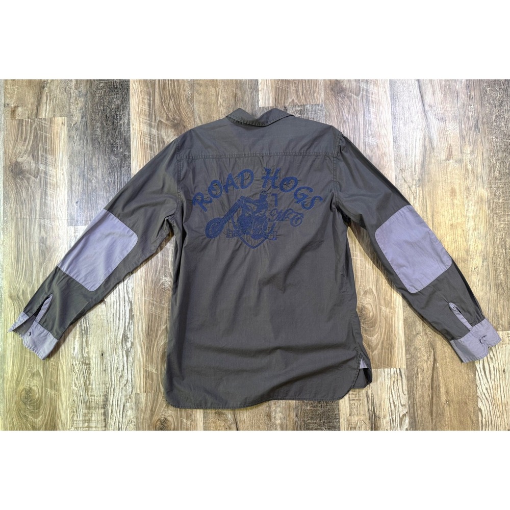 Diesel Button Down Mens L Gray Road Hogs Graphic Elbow Patch Long Sleeve Shirt‎